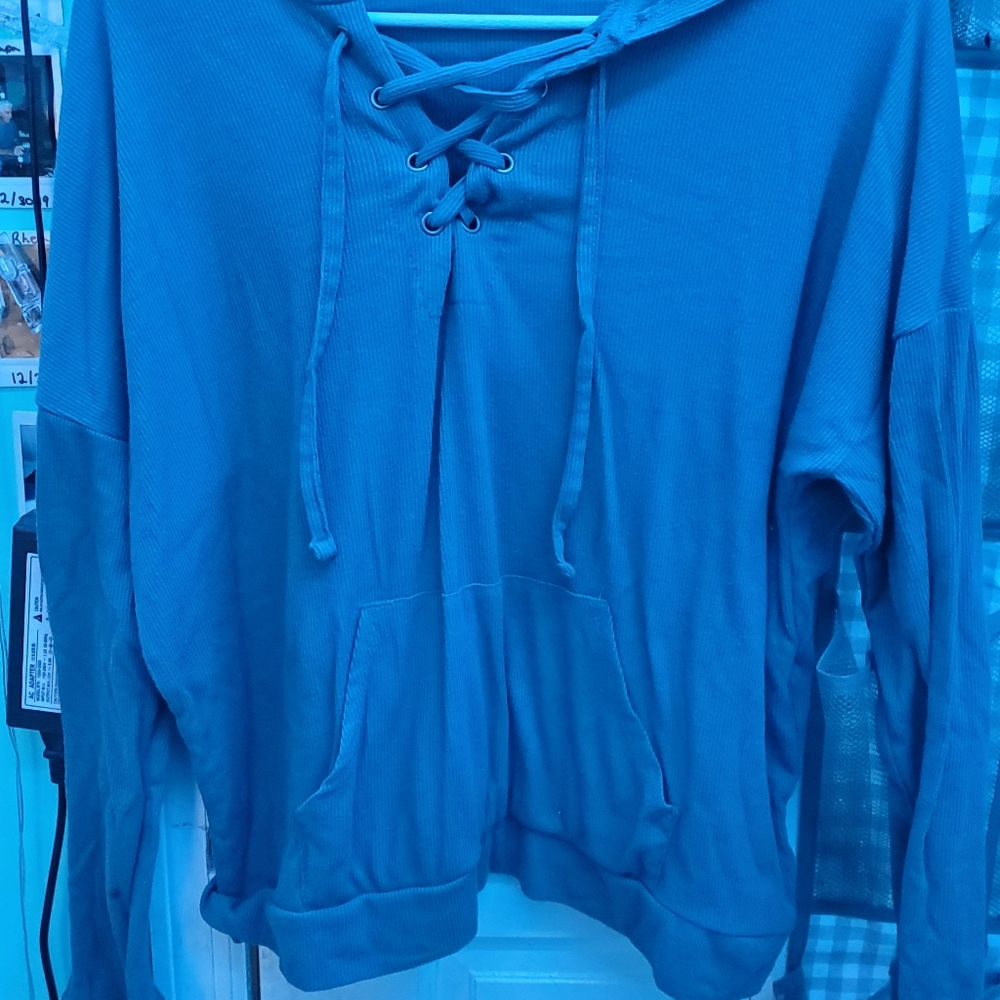 Hooded Blue Long Sleeve Shirt